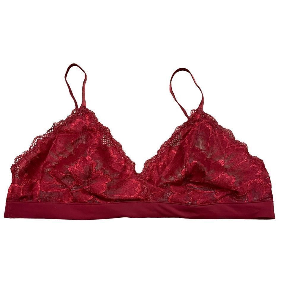 True & Co Brand Red Lace Overlay Bralette Wire Free Size XL